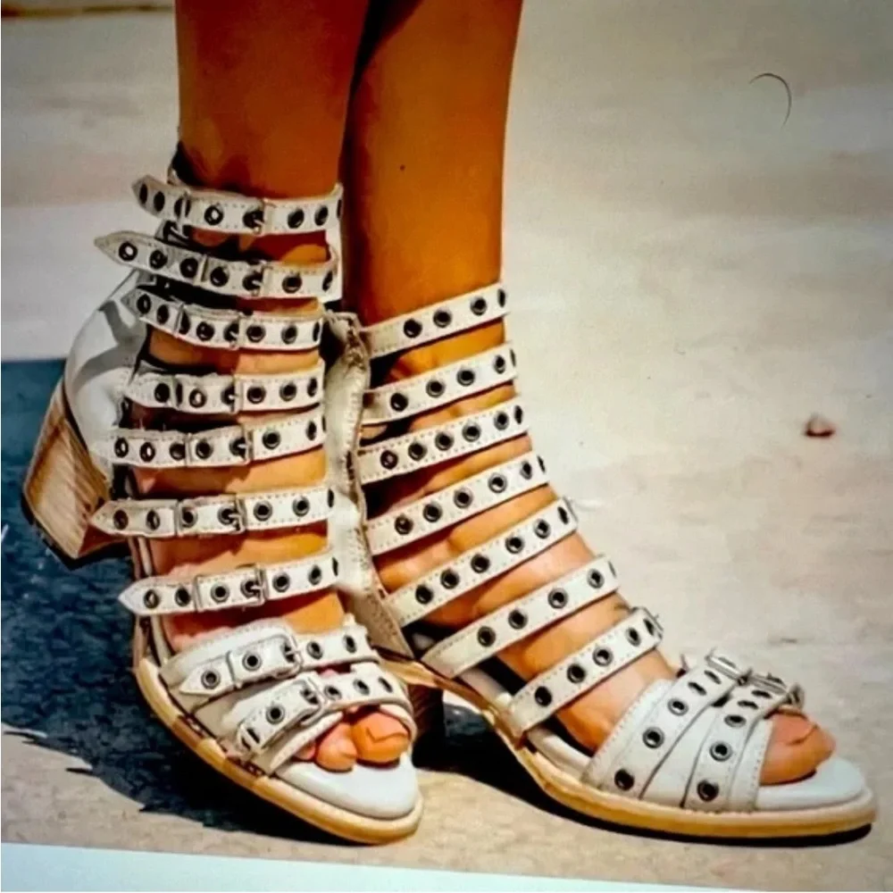 Freebird by Steven Tan Studded Multi-Strap Block Heel Sandals